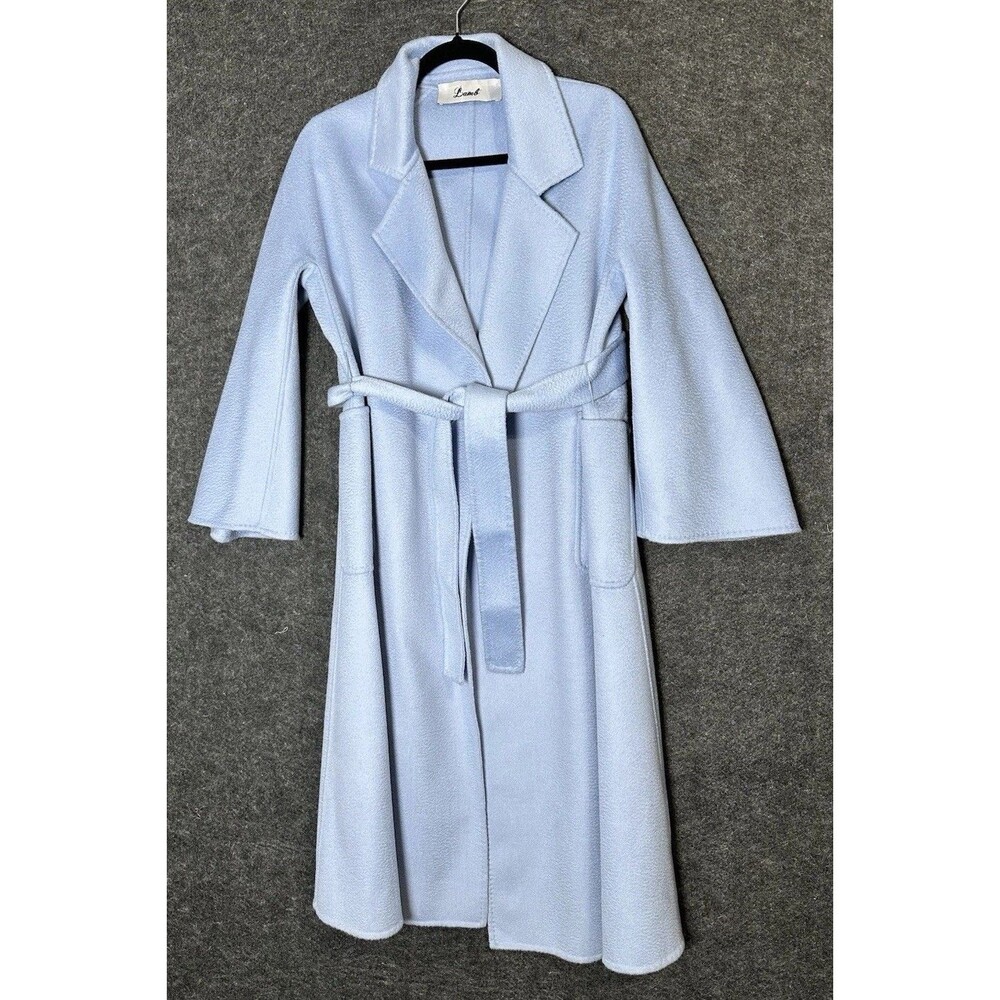 L.A.M.B. Pale Blue Belted Wool Trench Coat - Picture 3 of 9